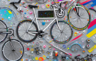 A bicycle with various tapes and stickers