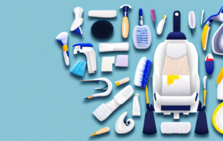 A cloth car seat with a brush and natural cleaning products nearby