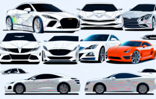 Several different car models showcasing a variety of unique and creative partial wrap designs