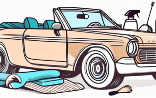 A convertible car with a fabric top