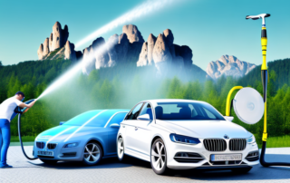 A car being washed at a home setting in bavaria