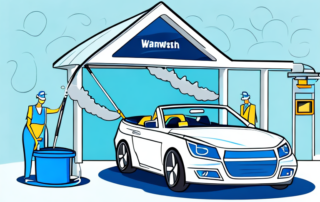 A convertible car with a fabric roof being cleaned in a car wash facility
