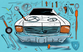 A scratched car with a mechanic's tools nearby