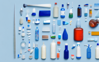 Various plastic items like a bottle