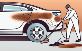 A car with small rust spots being cleaned with a special tool or product