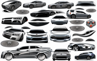 Various unique and creative car decals placed on different parts of a stylized car