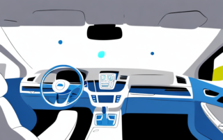 The interior of a car with a focus on the windows