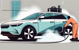 A car being cleaned with a machine that emits dry ice