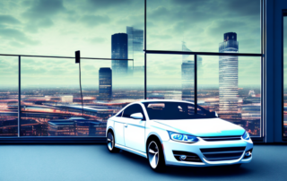 A car being wrapped in a high-quality vinyl film in a professional garage setting