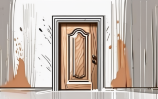 A wooden door partially stripped of its paint