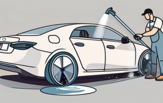 A car being cleaned with a trockeneisreiniger (dry ice cleaner)