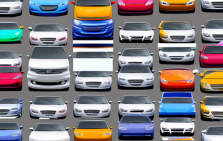 A variety of cars in different vibrant autofolien (car wrap) colors parked in a row