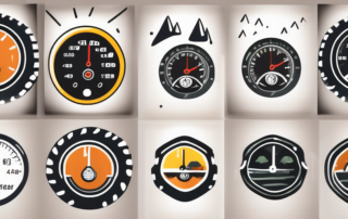 A set of all-season tires with a pressure gauge attached to one of them