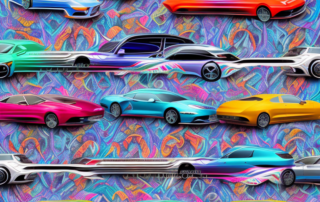 Several cars with different colorful and detailed car wrapping foil patterns