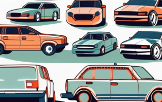 Various types of adhesive tapes positioned beside different parts of a car