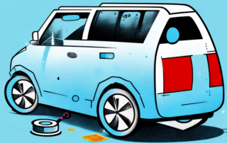 A car door partially painted with a spray gun