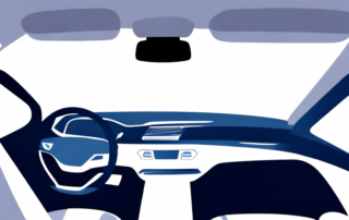 The interior of a car focusing on the windshield