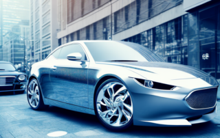 A sleek car covered in chrome car wrap