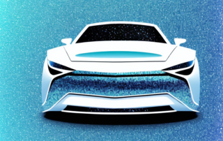 A sleek car adorned with shimmering glitter foils