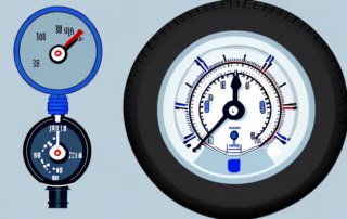 A pressure gauge attached to a car tire