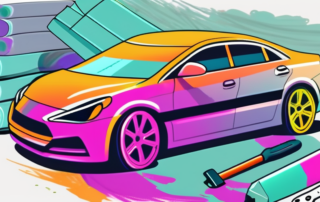 A car with a partially wrapped bumper in a vibrant color