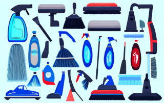 Various car upholstery cleaning tools such as a vacuum