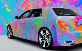 A car partially covered with a vibrant
