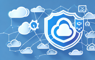 A cloud storage symbol (representing onedrive) enclosed within a shield (representing dsgvo compliance)