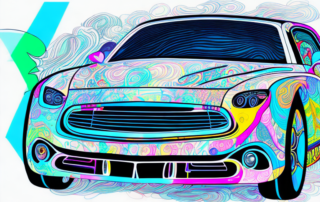 A car being wrapped in a vibrant