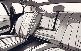 A car interior focusing on the seats with various cleaning tools like a vacuum