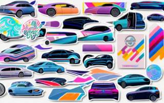 A variety of stylish and colorful design stickers adorning a sleek