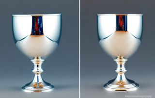 A tarnished silver goblet before and after being polished