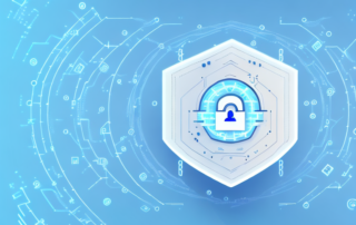 A secure vault with binary code (0s and 1s) flowing into it