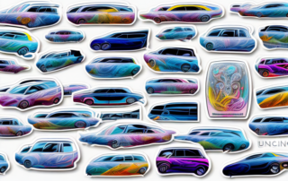 A variety of creatively designed stickers on car windows