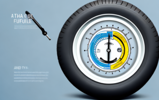 A dunlop tire with a tire pressure gauge attached to it