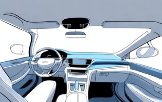 A light-colored car interior roof (headliner) with cleaning tools such as a brush and a spray bottle of cleaner nearby