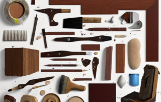 Various wooden items like a chair