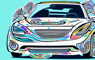 A car with unique and creative stickers on its windows