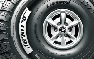 A dunlop tire with a pressure gauge inserted into it