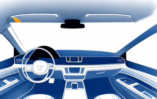 The interior of a car focusing on the roof lining