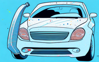 A car covered in vinyl wrap with a polishing cloth and a bottle of polish nearby