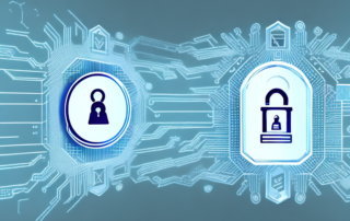 A fortified digital fortress surrounded by various symbolic encryption icons