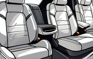 A variety of upholstery cleaners displayed on a car seat