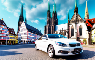 A car being detailed with various cleaning tools in the scenic city of ulm