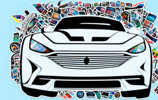 A modern car adorned with various trendy design stickers