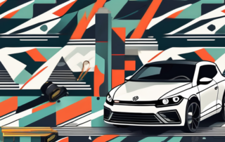 A volkswagen scirocco car with an artistic and vibrant foliation design