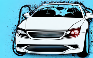 A car in the process of being spray painted in a professional auto body shop