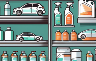 Various windshield cleaner products arranged neatly on a shelf