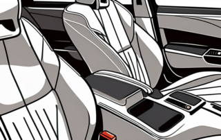 Various foam cleaners placed on the front seat of a car