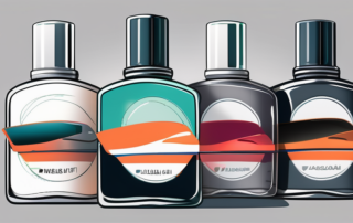 Several different types of car polish bottles lined up on a sleek car hood